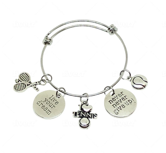 Tennis Charm Bracelet - Never Give Up - Cheer and Dance On Demand