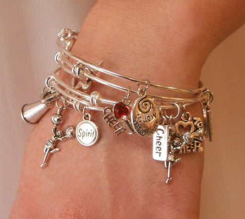 Cheerleading Charm Bangle Bracelet Set of 4 - Cheer and Dance On Demand