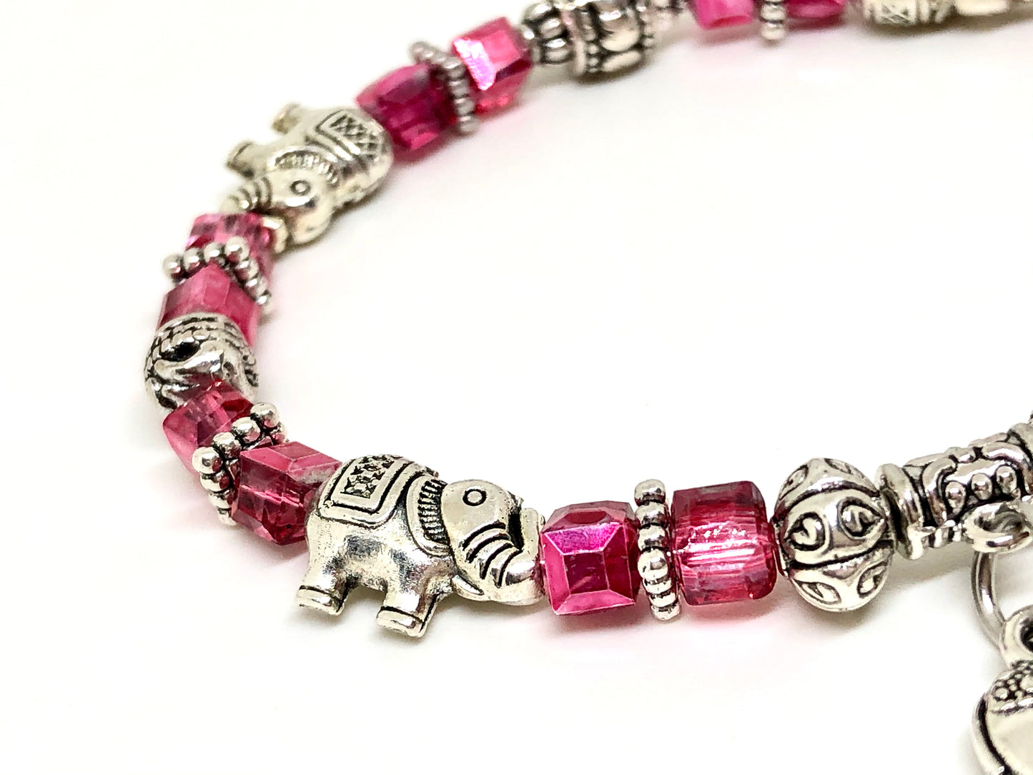 Elephant Stretch Bracelet - Crystal Bead Bracelet 13 COLORS - Pink Metalic, Good Luck Strength and Wisdom Symbol - Cheer and Dance On Demand