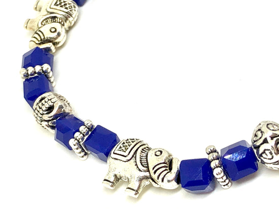Elephant Stretch Bracelet - Crystal Bead Bracelet 13 COLORS - ROYAL BLUE, Good Luck Strength and Wisdom Symbol - Cheer and Dance On Demand