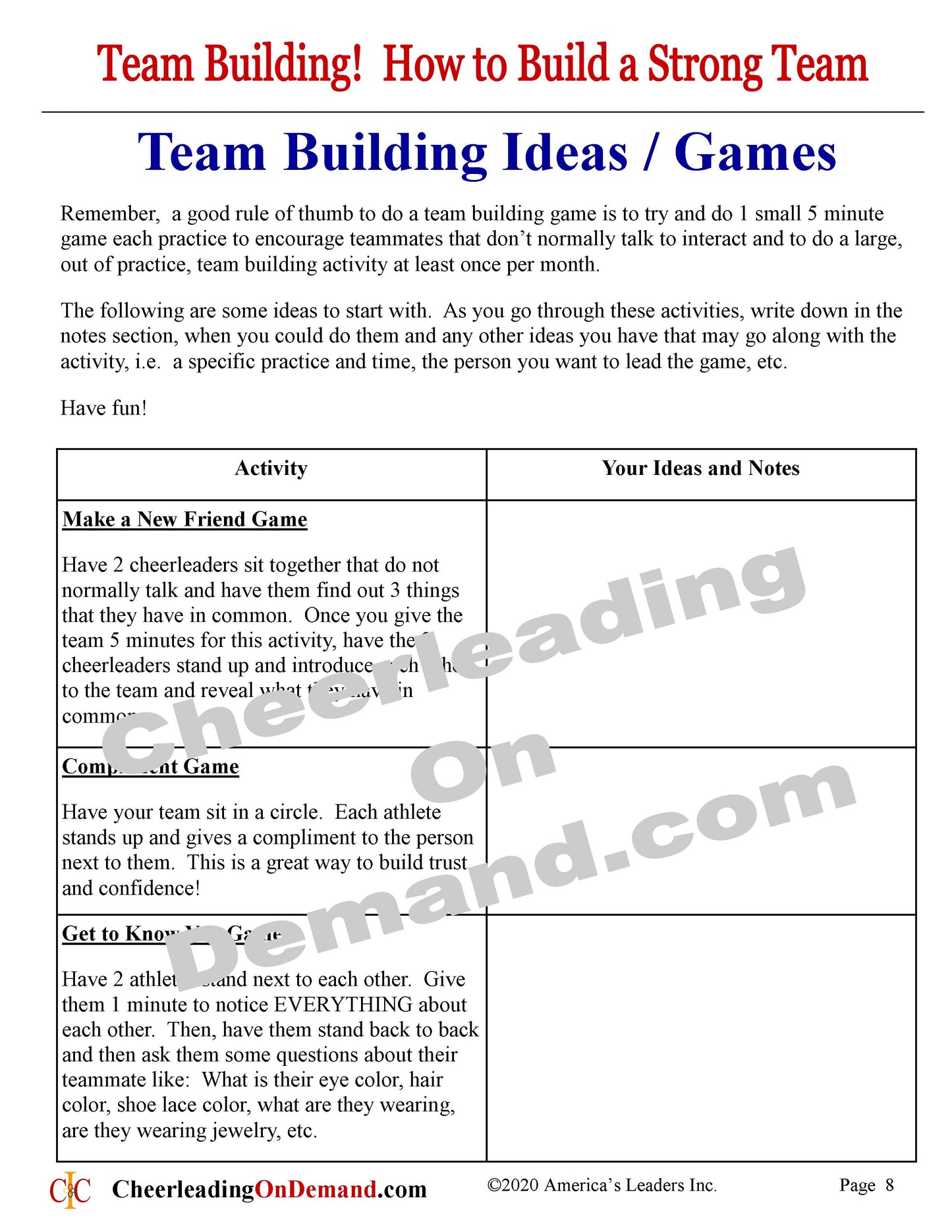 Cheerleading Team Building Ebook - How to Build a Strong Team - Cheer and Dance On Demand