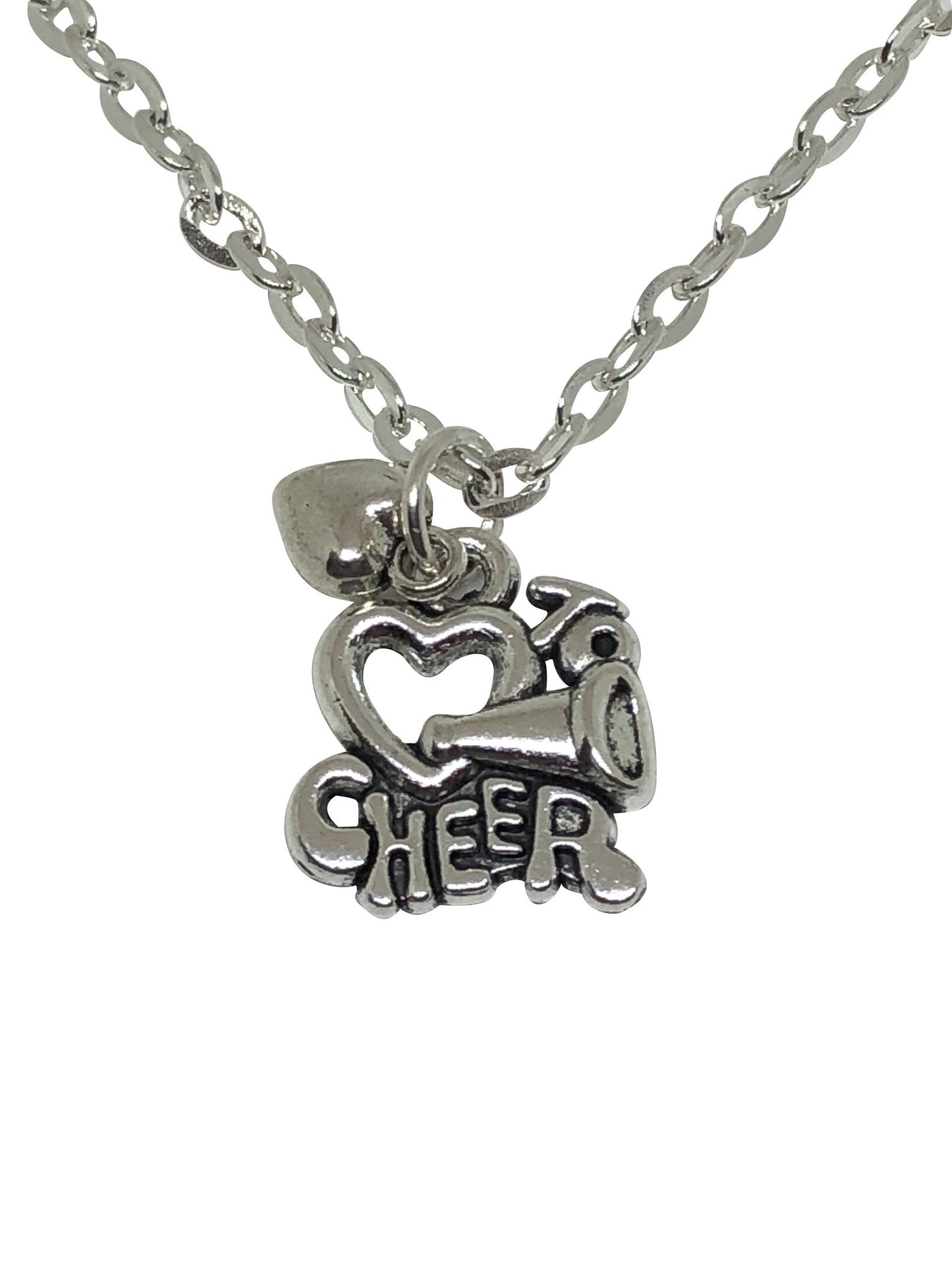 I Love Cheerleading Double Charm Necklace Silver - Cheer and Dance On Demand