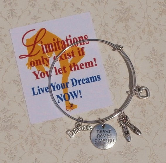 Dance Charm Bracelet - Never Give Up! - Cheer and Dance On Demand