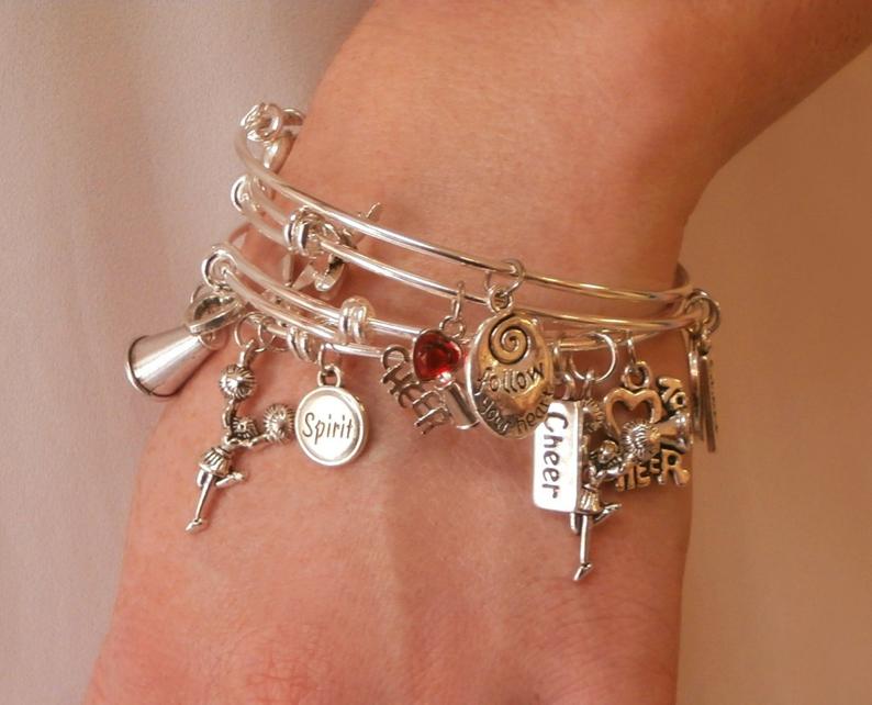 Cheerleading Best Friends Charm Bangle Bracelet - Cheer and Dance On Demand