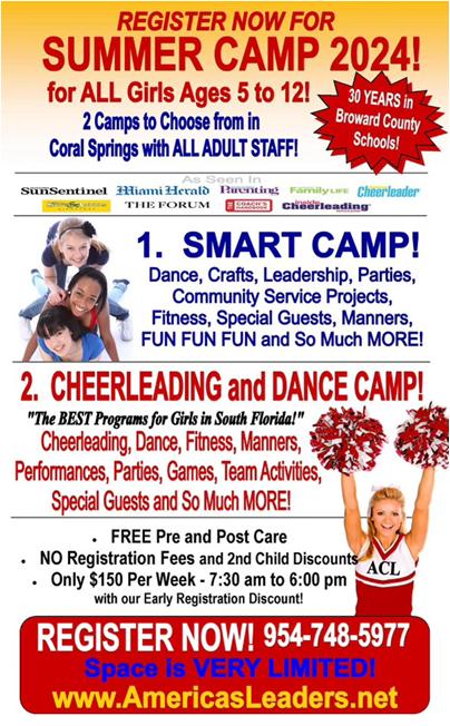 Cheerleading, Dance, Manners and More Summer Camp in Coral Springs Florida 2024