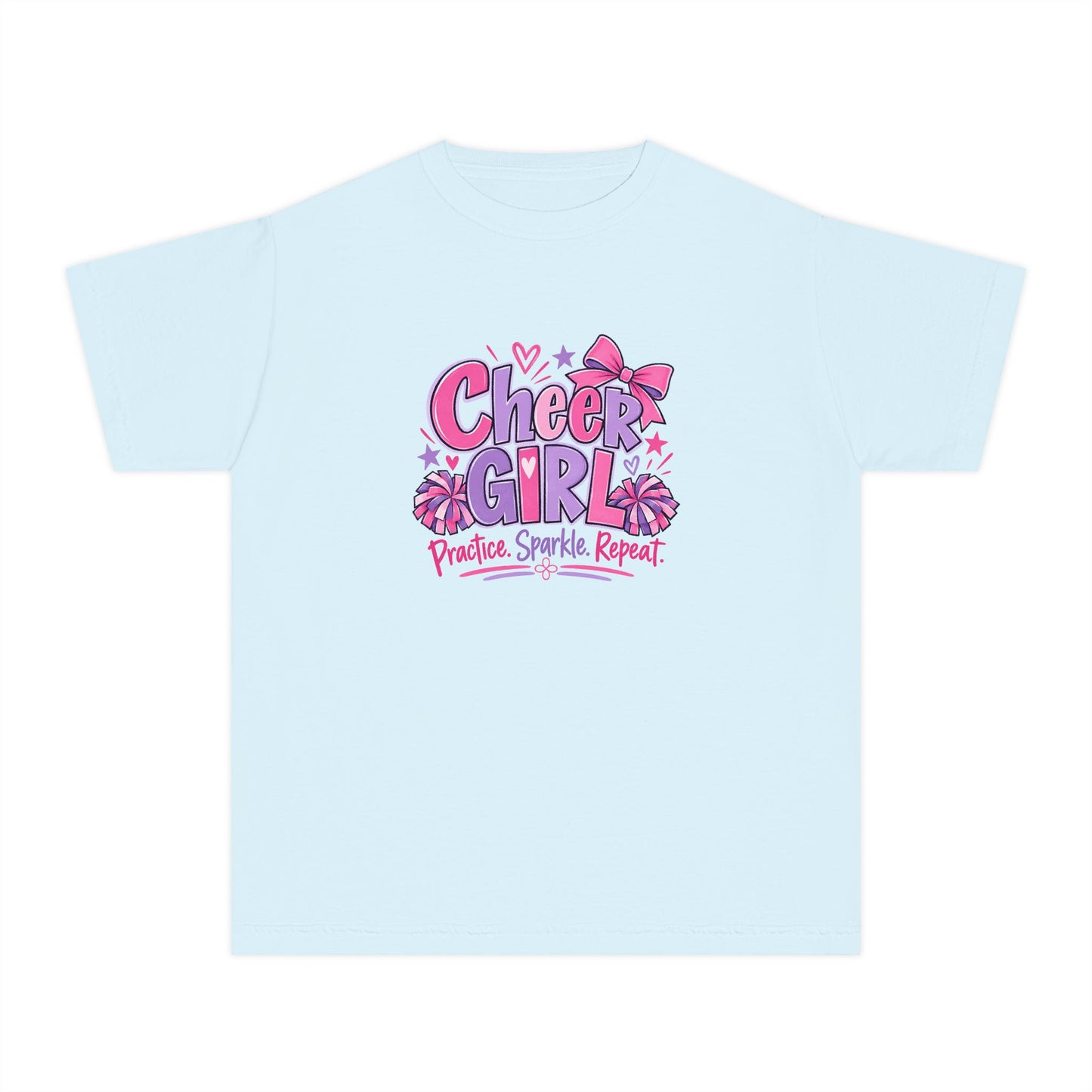 Cheer Girl Youth T-Shirt | Practice, Sparkle, Repeat | Girls Cheer Comfort Colors Youth Tee