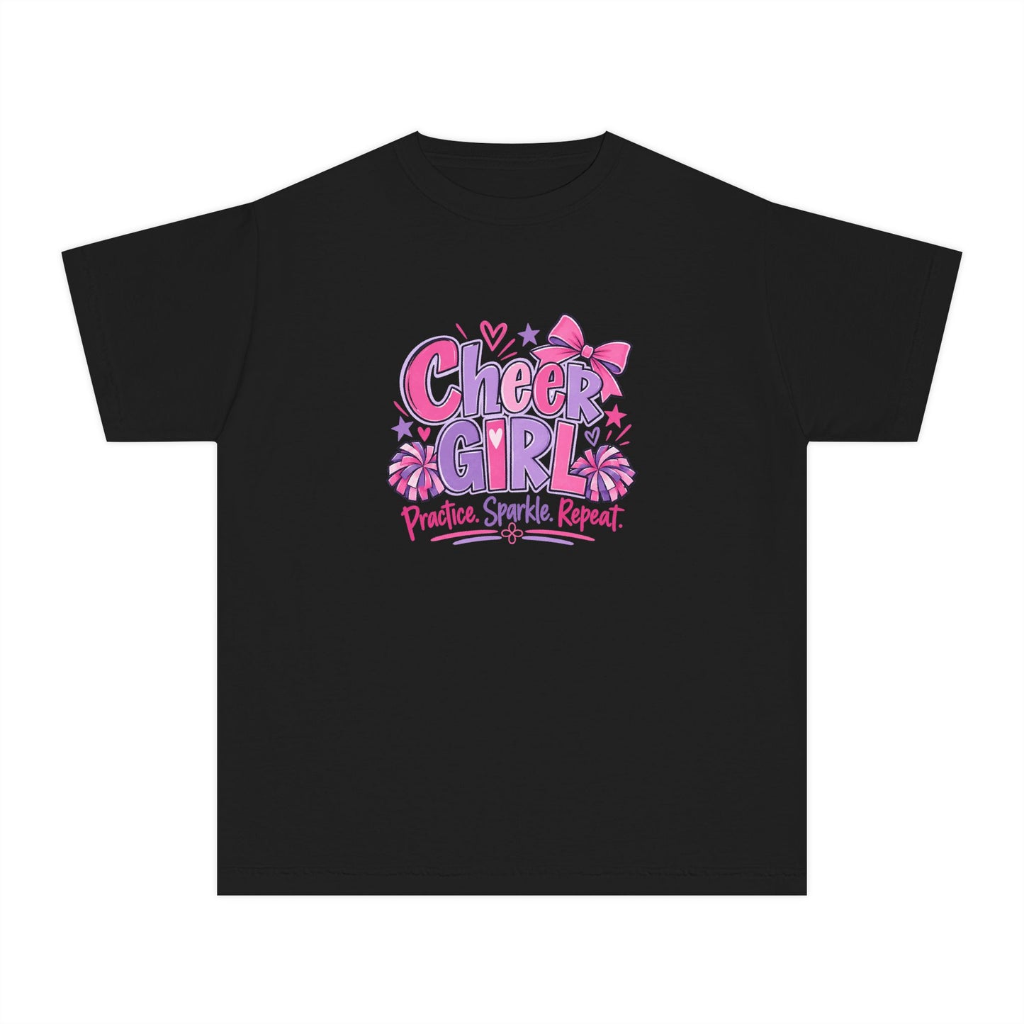 Cheer Girl Youth T-Shirt | Practice, Sparkle, Repeat | Girls Cheer Comfort Colors Youth Tee