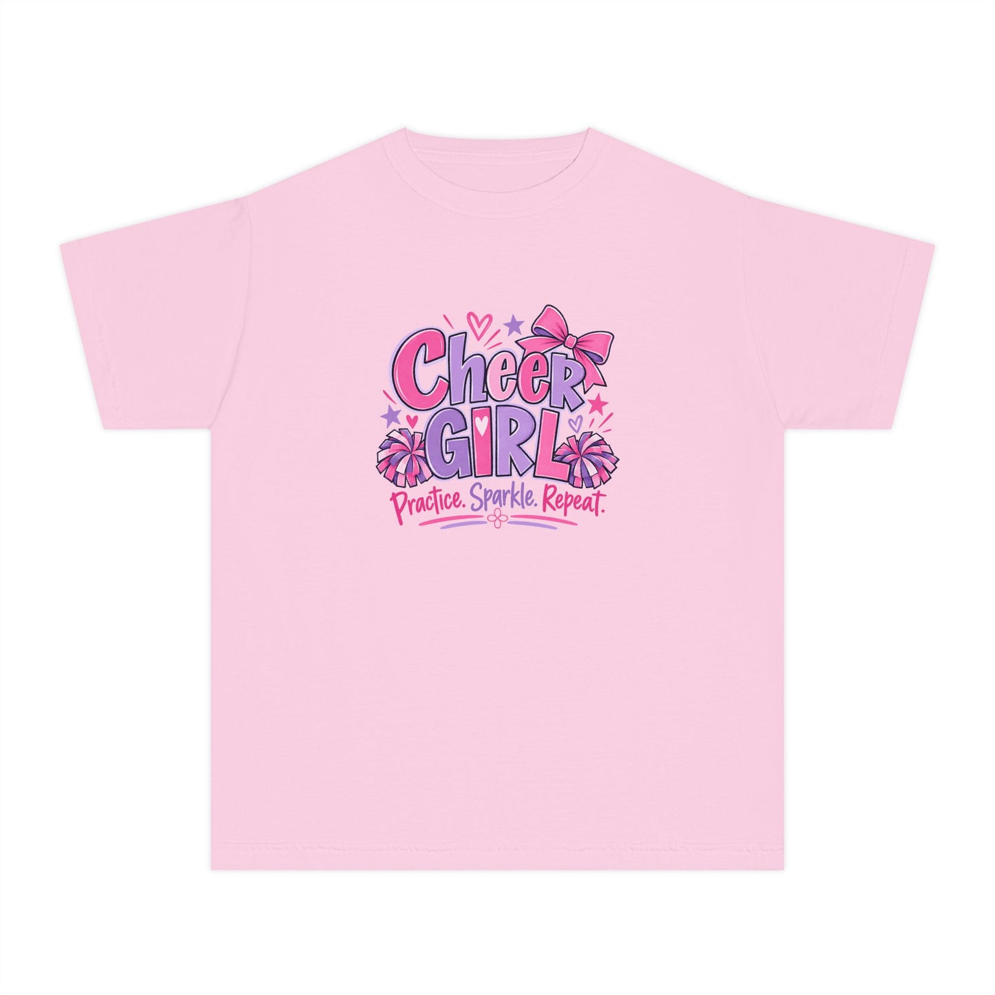 Cheer Girl Youth T-Shirt | Practice, Sparkle, Repeat | Girls Cheer Comfort Colors Youth Tee