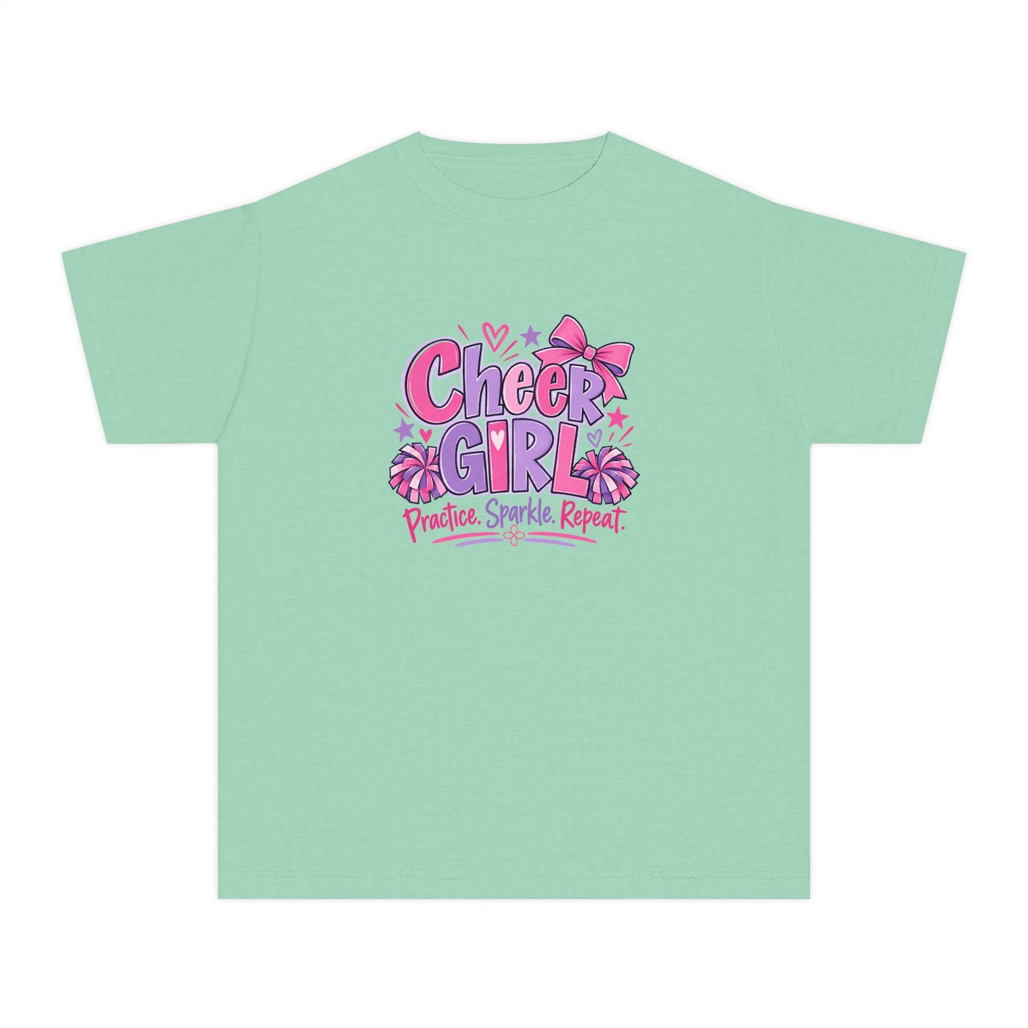 Cheer Girl Youth T-Shirt | Practice, Sparkle, Repeat | Girls Cheer Comfort Colors Youth Tee