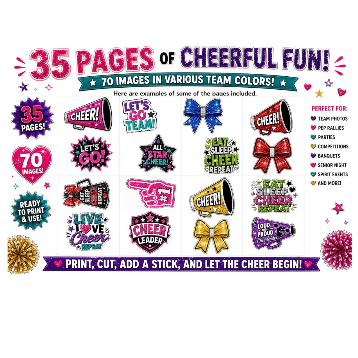 Cheerleading Photo Props Cut Aparts | 35+ Pages | 70 Full-Color Photo Props | Instant Download