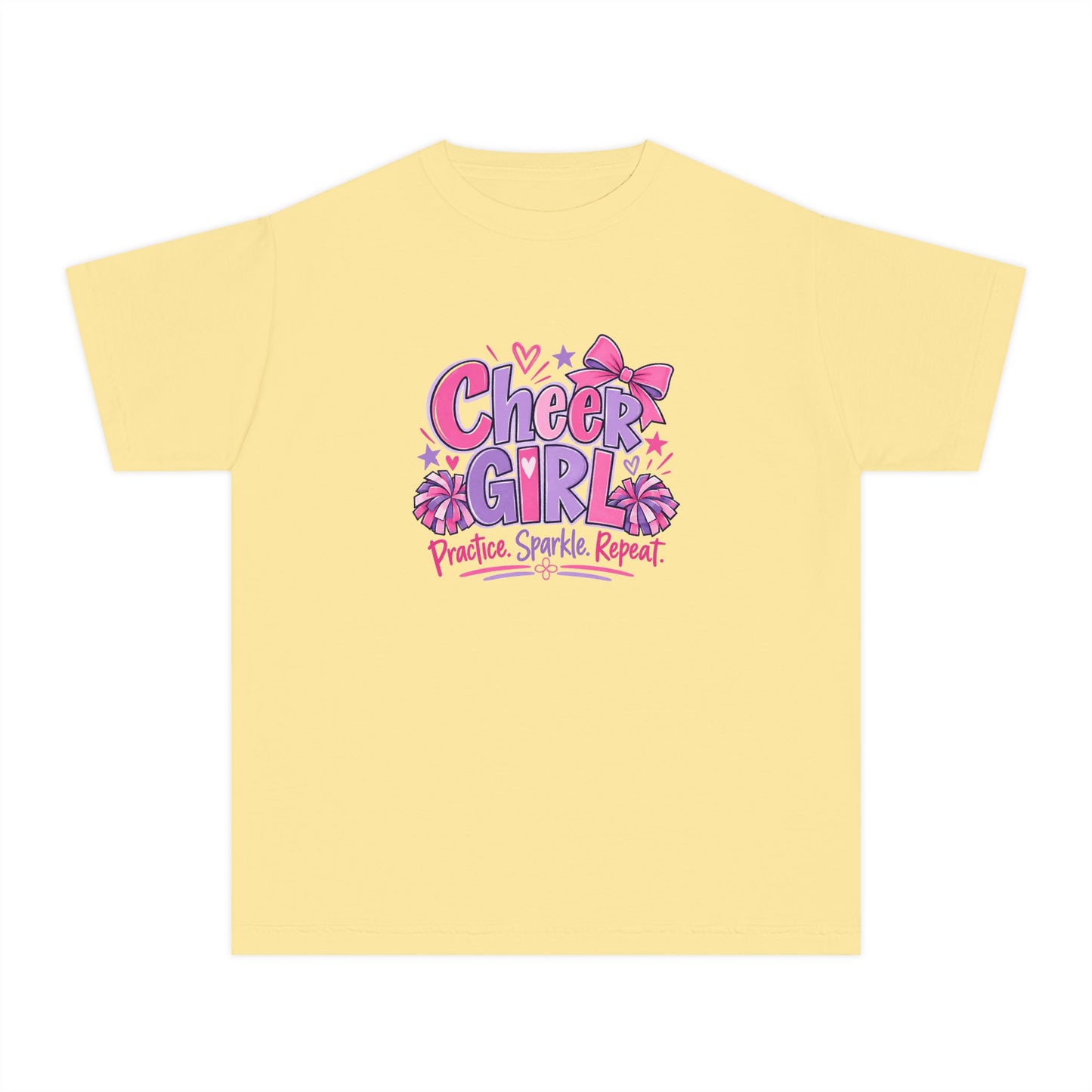 Cheer Girl Youth T-Shirt | Practice, Sparkle, Repeat | Girls Cheer Comfort Colors Youth Tee