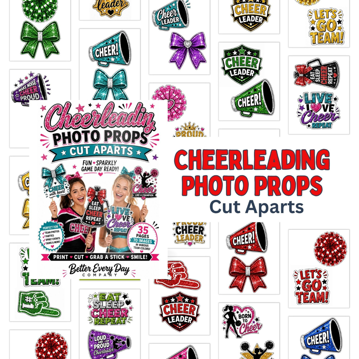 Cheerleading Photo Props Cut Aparts | 35+ Pages | 70 Full-Color Photo Props | Instant Download
