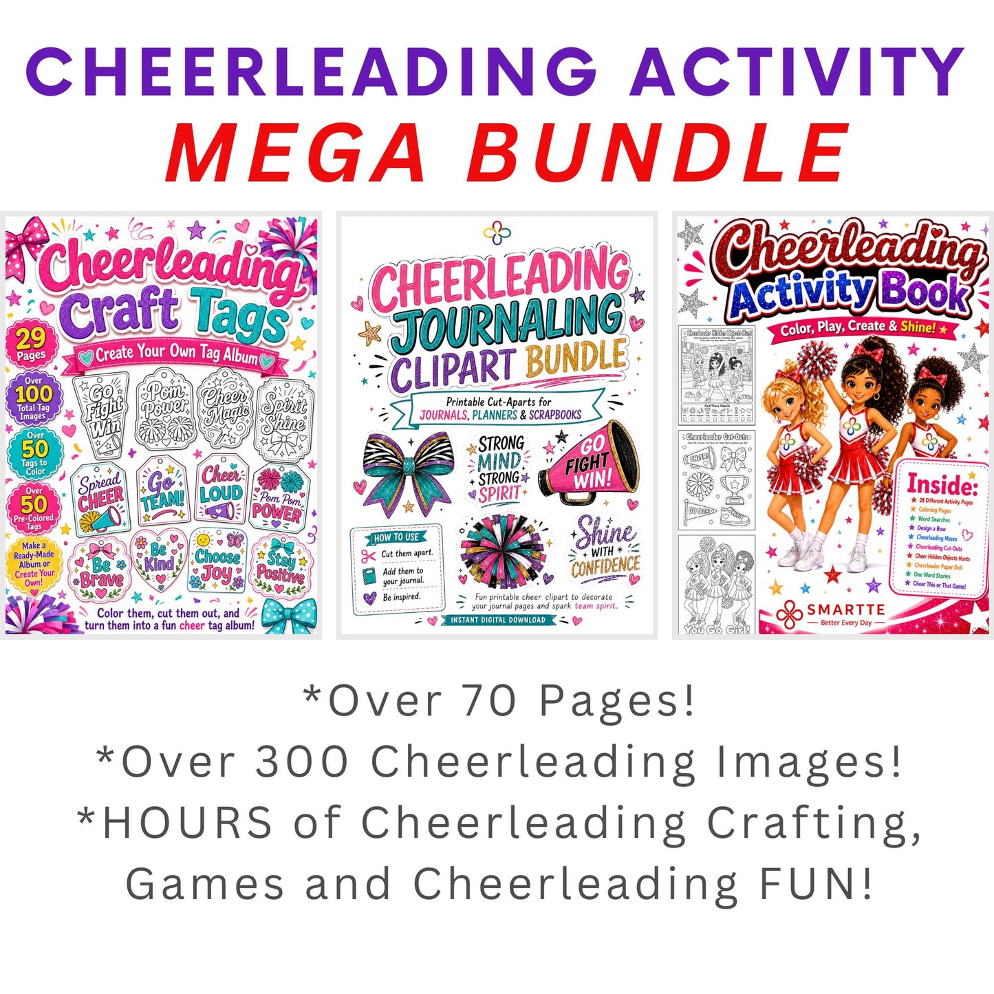 Cheerleading Activity Mega Bundle, Digital Download, Cheer Journaling Clip Art Bundle, Cheerleading Tag Album, Cheerleading Games, Coloring - Cheer and Dance On Demand