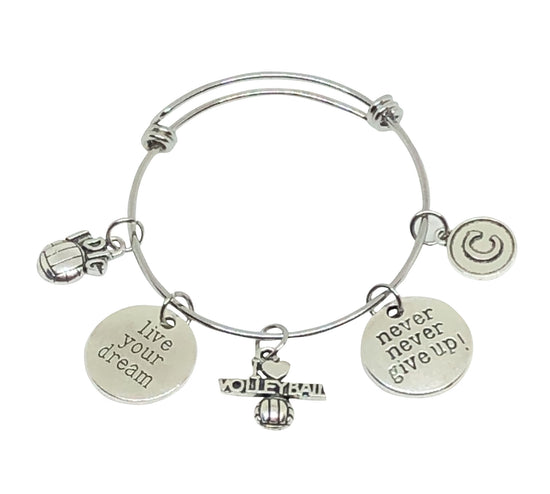 Volleyball Bangle Personalized Charm Bracelet - Cheer and Dance On Demand