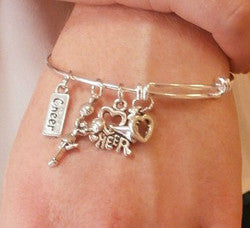 Cheer LOVE Cheerleading Charm Bangle Bracelet - Cheer and Dance On Demand