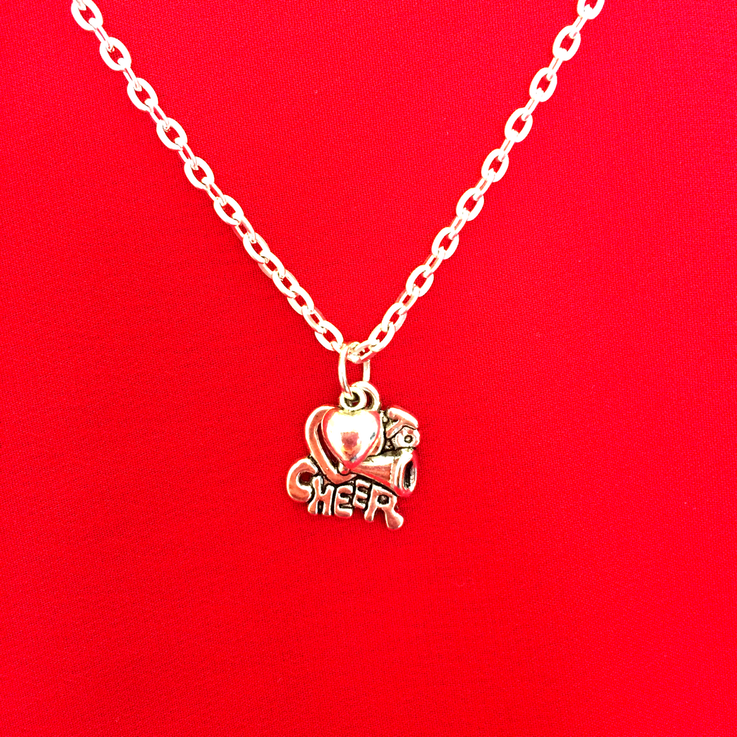 I Love Cheerleading Double Charm Necklace Silver - Cheer and Dance On Demand