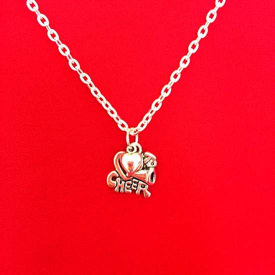 I Love Cheerleading Double Charm Necklace Silver - Cheer and Dance On Demand