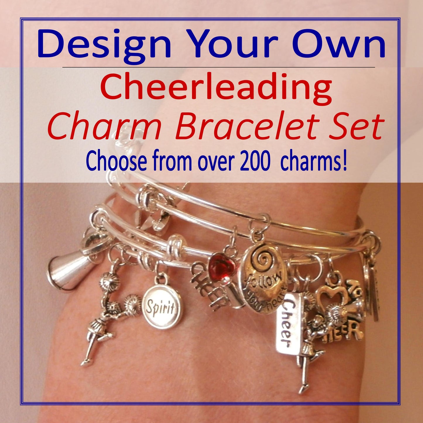 Design Your Own Cheerleading Charm Bracelet SET - Cheer and Dance On Demand