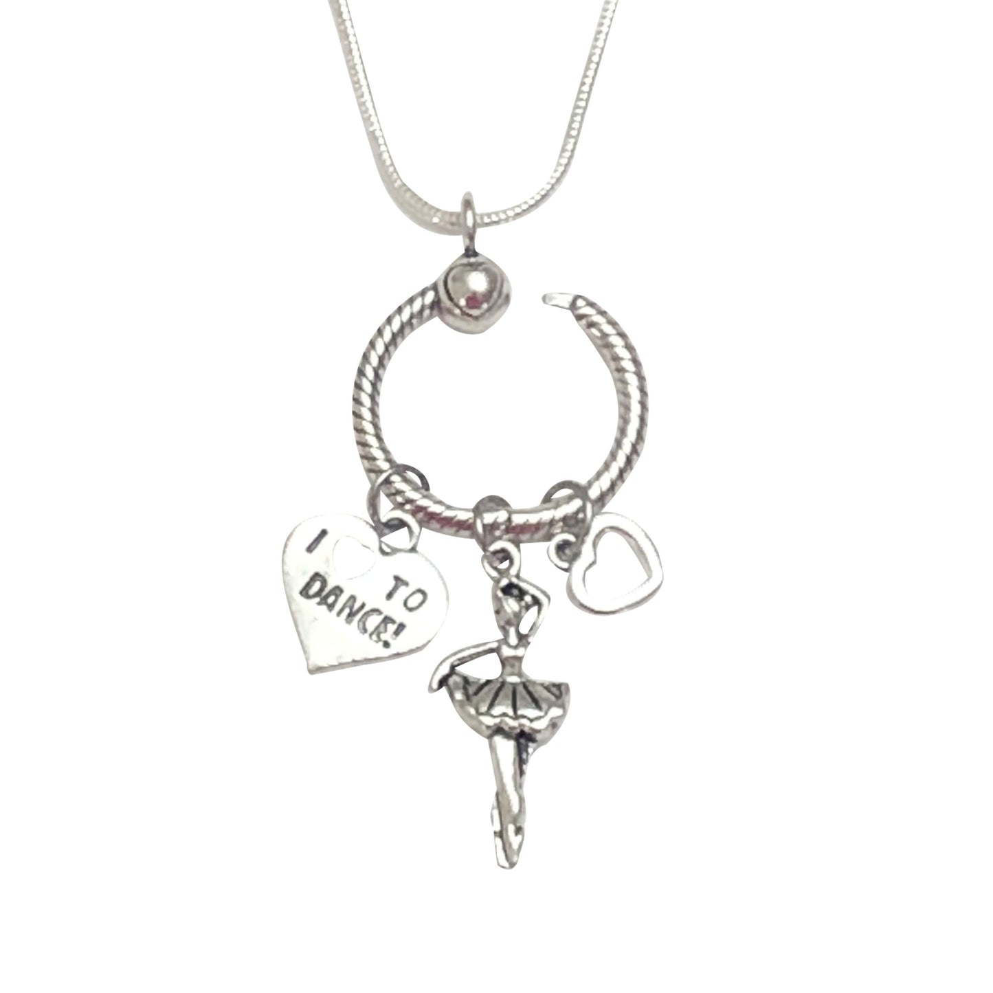 Dance Sterling Silver Necklace with Charm Holder - Cheer and Dance On Demand