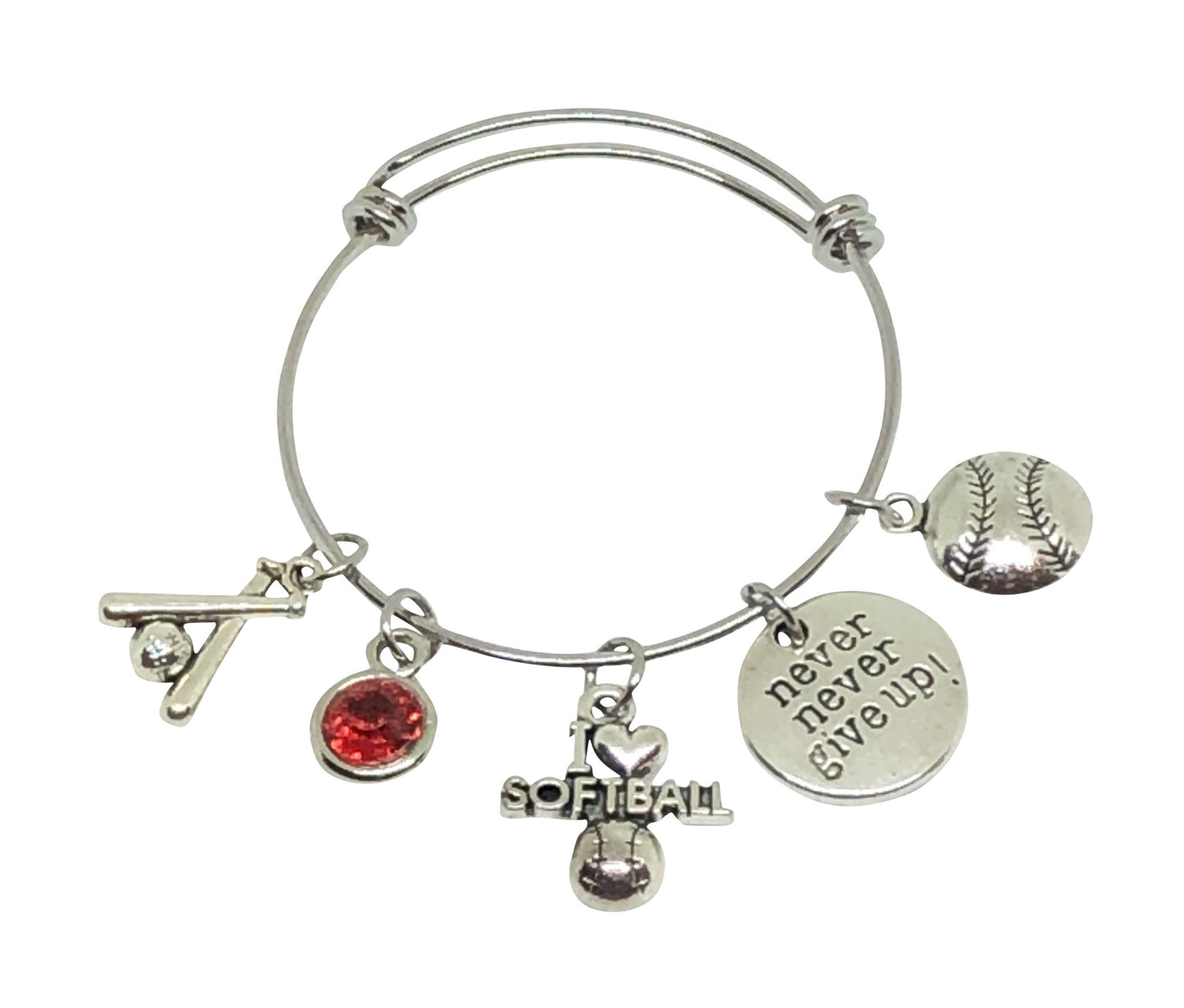 Softball Charm Bracelet Never Give Up! - Cheer and Dance On Demand