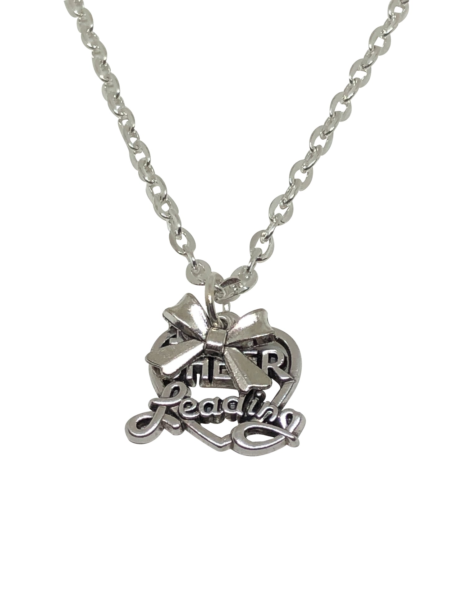 Cheerleading Double Charm Necklace with Bow - Silver - Cheer and Dance On Demand
