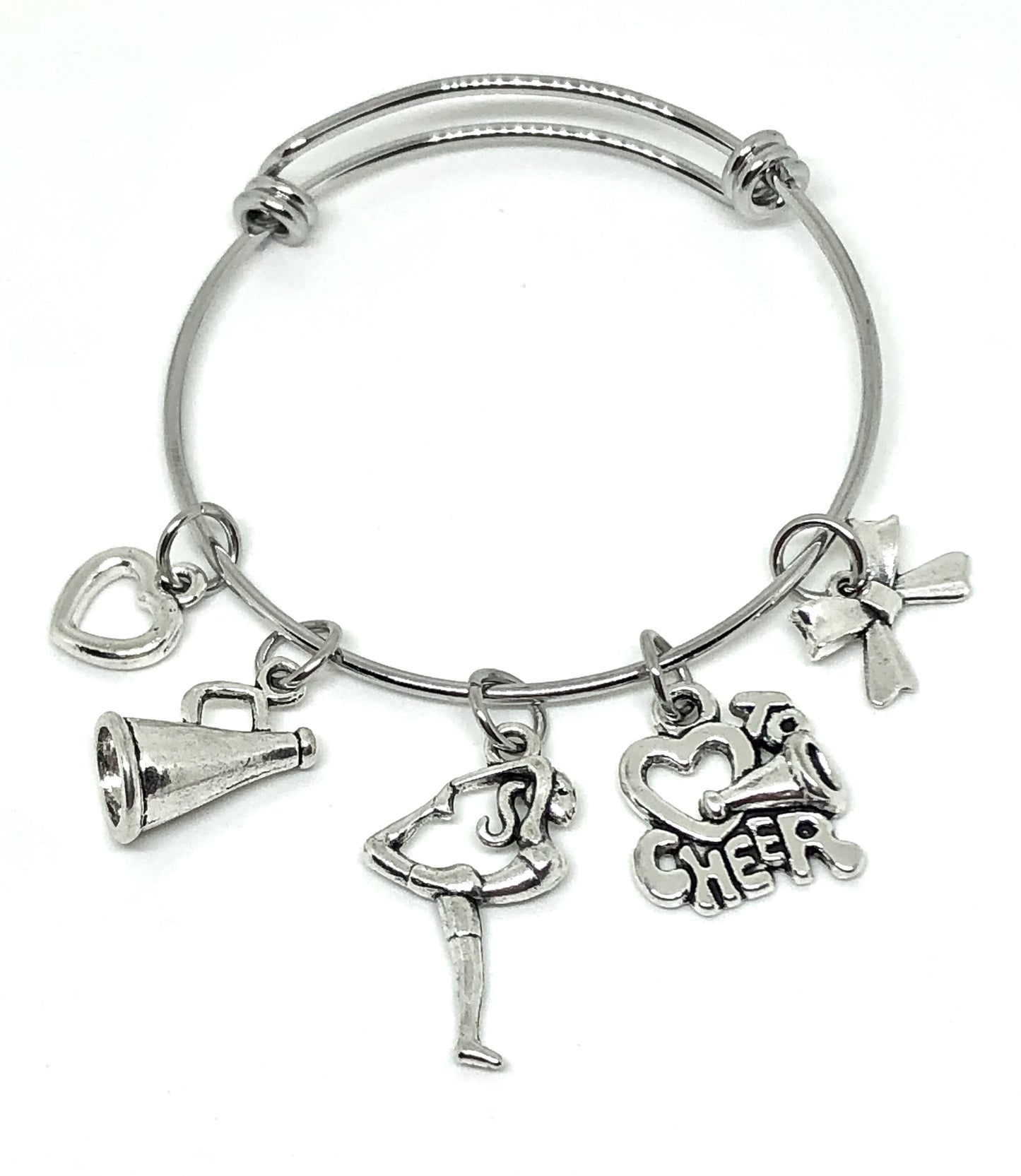 Load image into Gallery viewer, Cheerleading Charm Bangle Bracelet - Love to Cheer - Cheer and Dance On Demand
