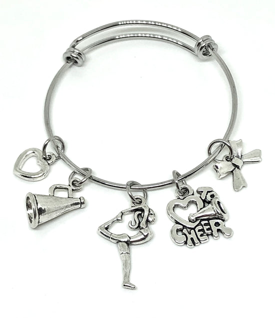 Cheerleading Charm Bangle Bracelet - Love to Cheer - Cheer and Dance On Demand