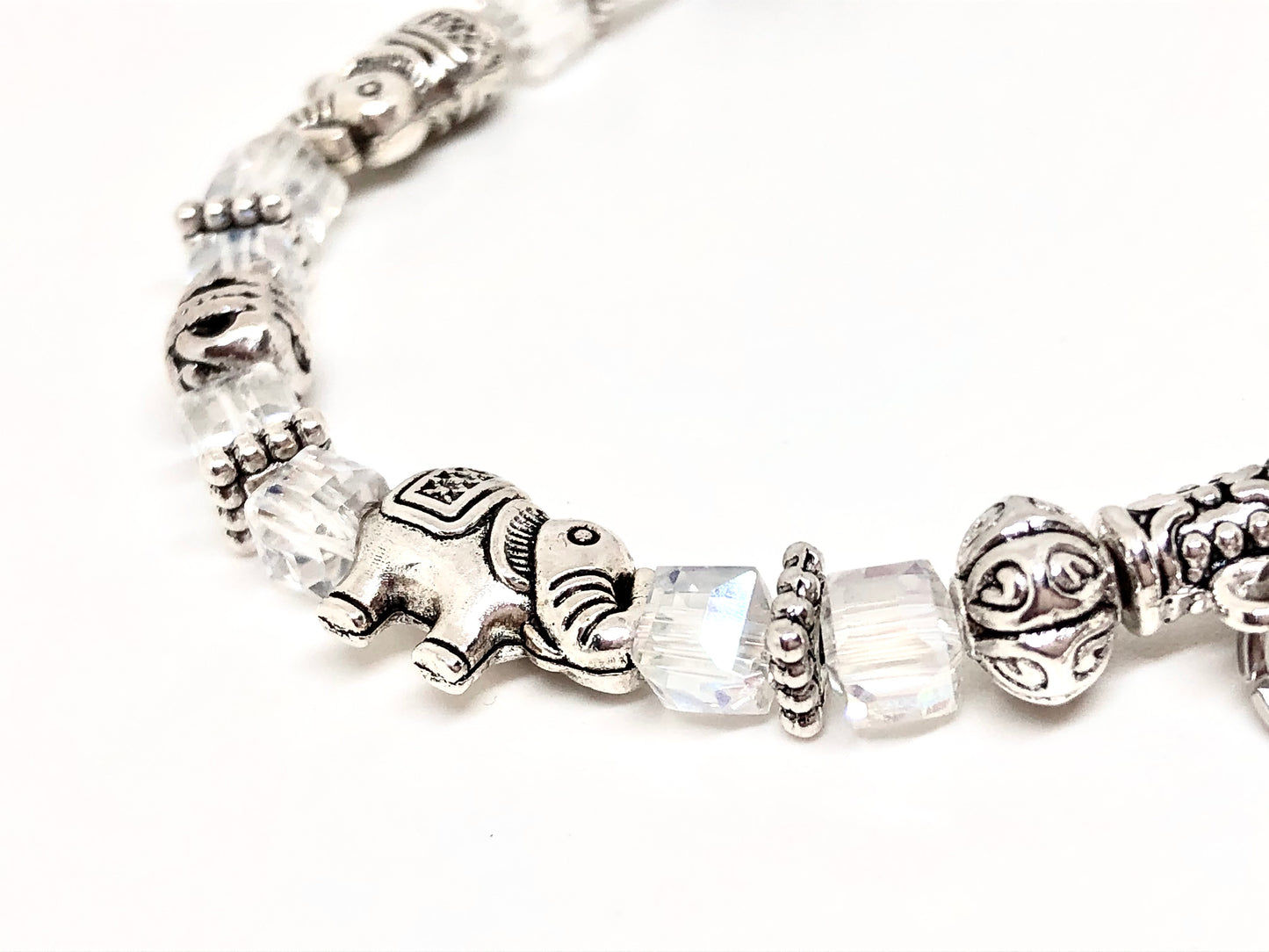 Elephant Stretch Bracelet - Crystal Bead Bracelet 13 Colors - DIAMOND CRYSTAL , Good Luck Strength and Wisdom Symbol - Cheer and Dance On Demand