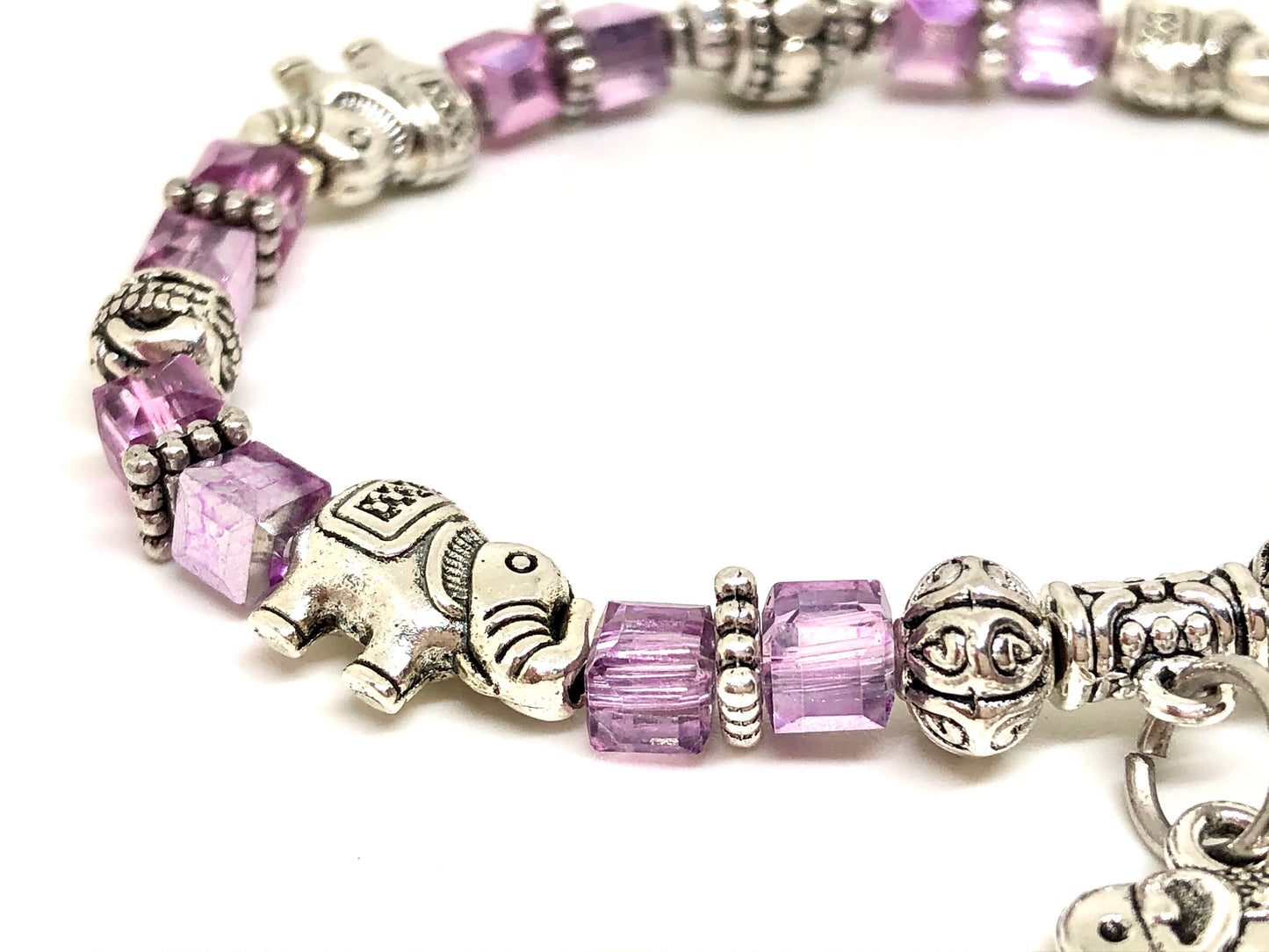 Elephant Stretch Bracelet - Crystal Bead Bracelet 13 COLORS - Lavender Metallic, Good Luck Strength and Wisdom Symbol - Cheer and Dance On Demand