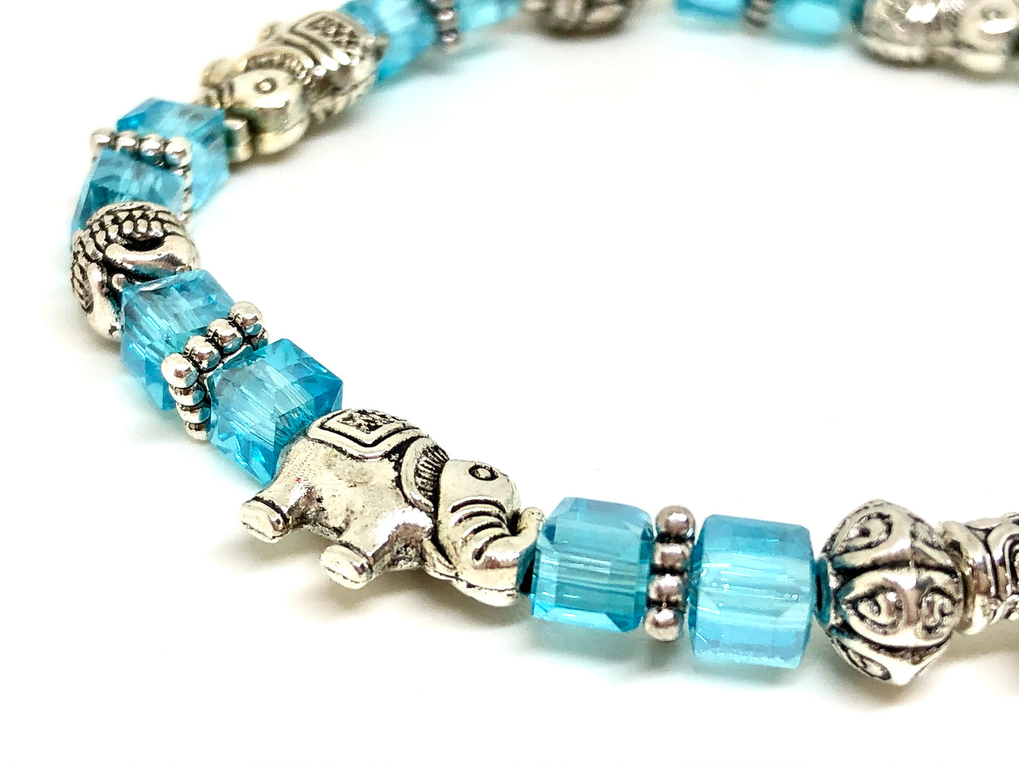 Elephant Stretch Bracelet - Crystal Bead Bracelet 13 Colors - CRYSTAL BABY BLUE , Good Luck Strength and Wisdom Symbol - Cheer and Dance On Demand
