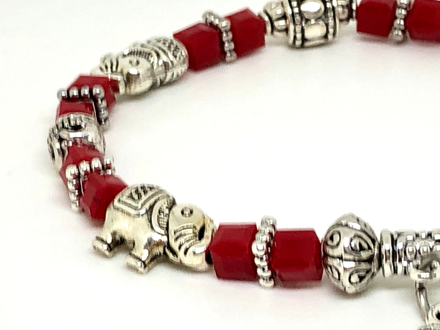 Load image into Gallery viewer, Elephant Stretch Bracelet - Crystal Bead Bracelet 13 COLORS - GARNET RED, Good Luck Strength and Wisdom Symbol - Cheer and Dance On Demand
