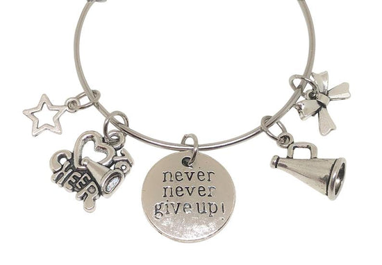 Cheerleading Charm Bracelet - Never Give Up - Cheer and Dance On Demand