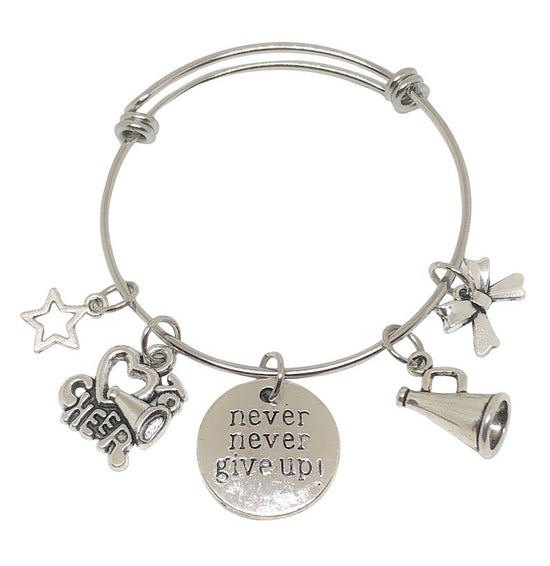 Cheerleading Charm Bracelet - Never Give Up - Cheer and Dance On Demand