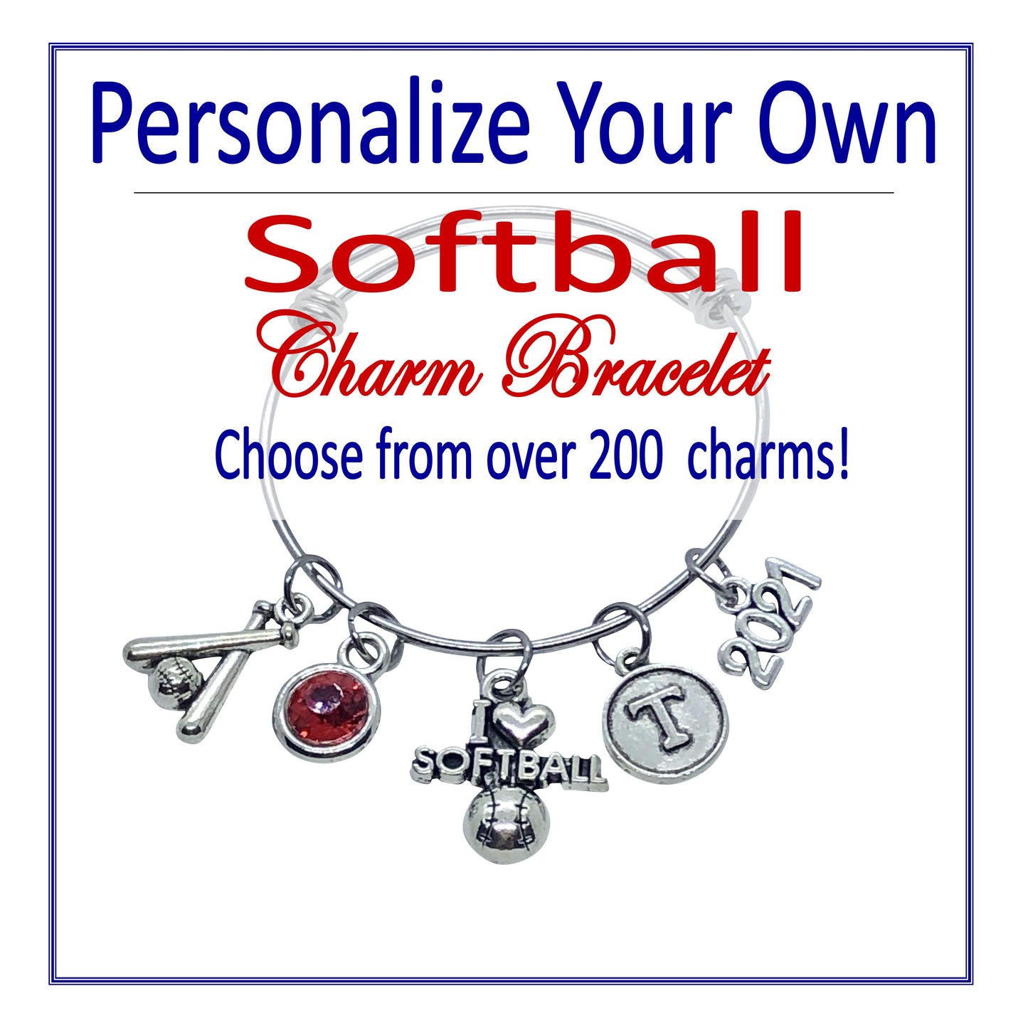 Load image into Gallery viewer, Create Your Own Softball Charm Bracelet - Cheer and Dance On Demand
