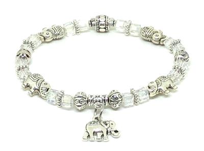 Elephant Stretch Bracelet - Crystal Bead Bracelet 13 Colors - DIAMOND CRYSTAL , Good Luck Strength and Wisdom Symbol - Cheer and Dance On Demand