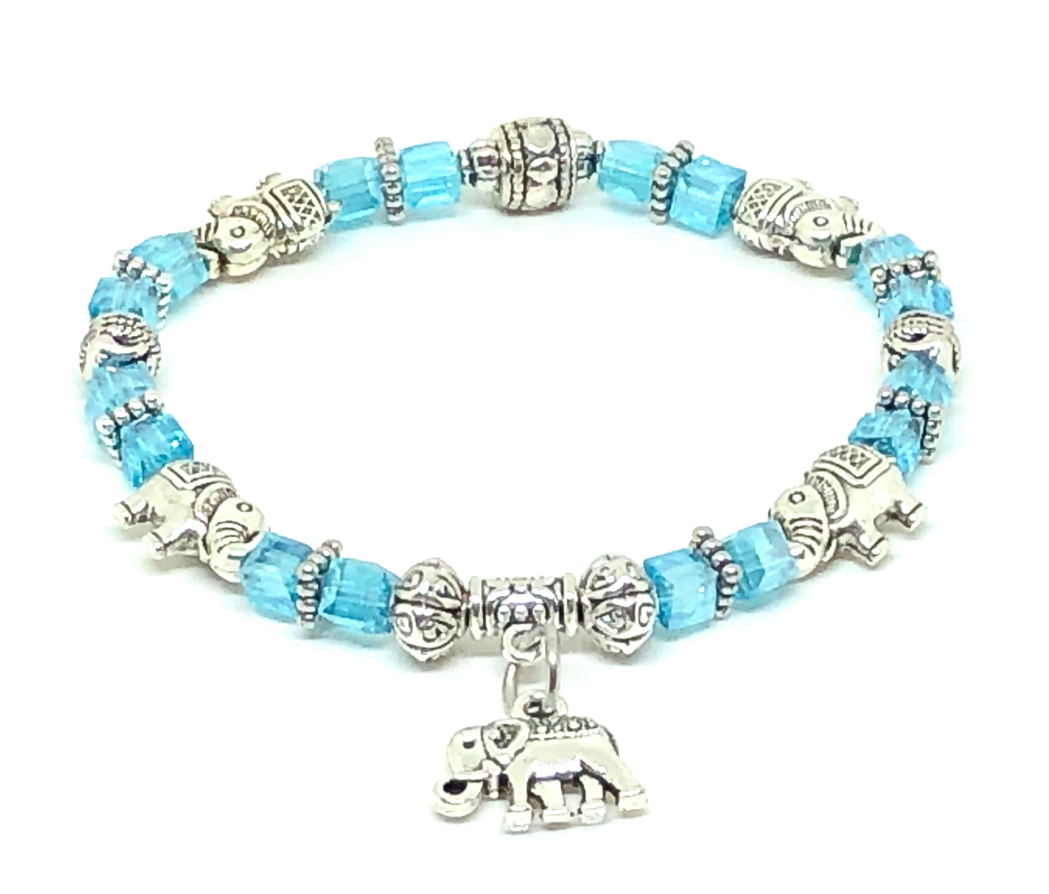 Elephant Stretch Bracelet Crystal Bead Bracelet 13 Colors CRYSTAL BABY BLUE Good Luck Strength and Wisdom Symbol