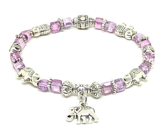Elephant Stretch Bracelet - Crystal Bead Bracelet 13 COLORS - Lavender Metallic, Good Luck Strength and Wisdom Symbol - Cheer and Dance On Demand