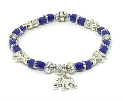 Elephant Stretch Bracelet - Crystal Bead Bracelet 13 COLORS - ROYAL BLUE, Good Luck Strength and Wisdom Symbol - Cheer and Dance On Demand